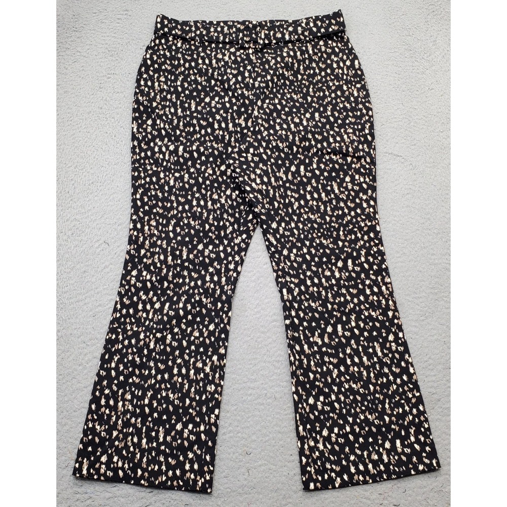 Ella Rafaella Crop Pants Womens 10 Multi Speckled Print Belted Waist Bootcut Leg
